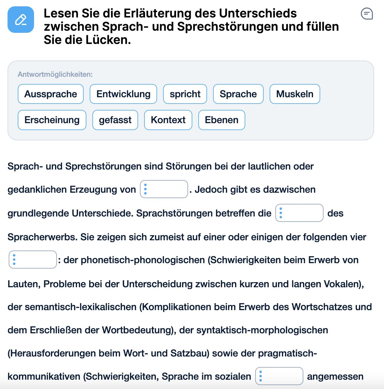 Задание на Wortschatz на платформе TADES