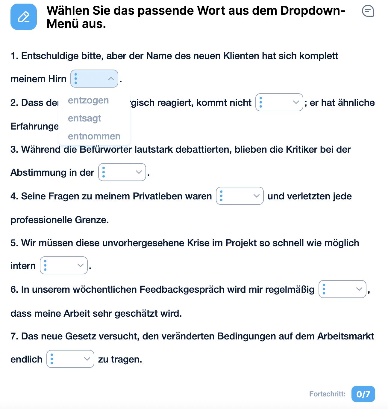 Задание на Wortschatz на платформе TADES